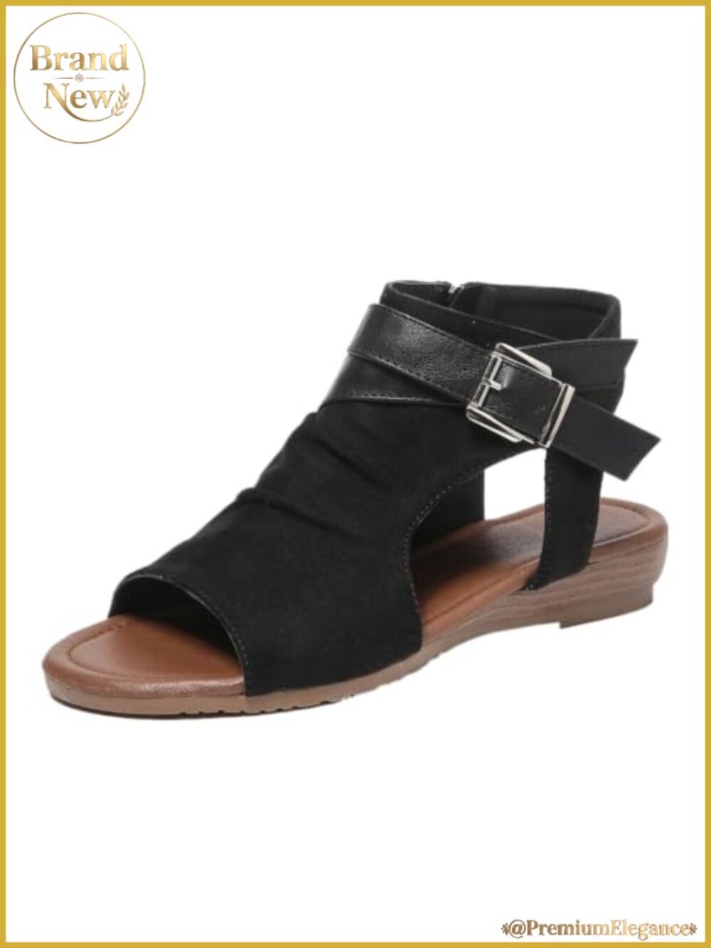 Wedge Ruched Ankle Bootie Sandals Side Zipper Peep Toe Suede Backless Cutout